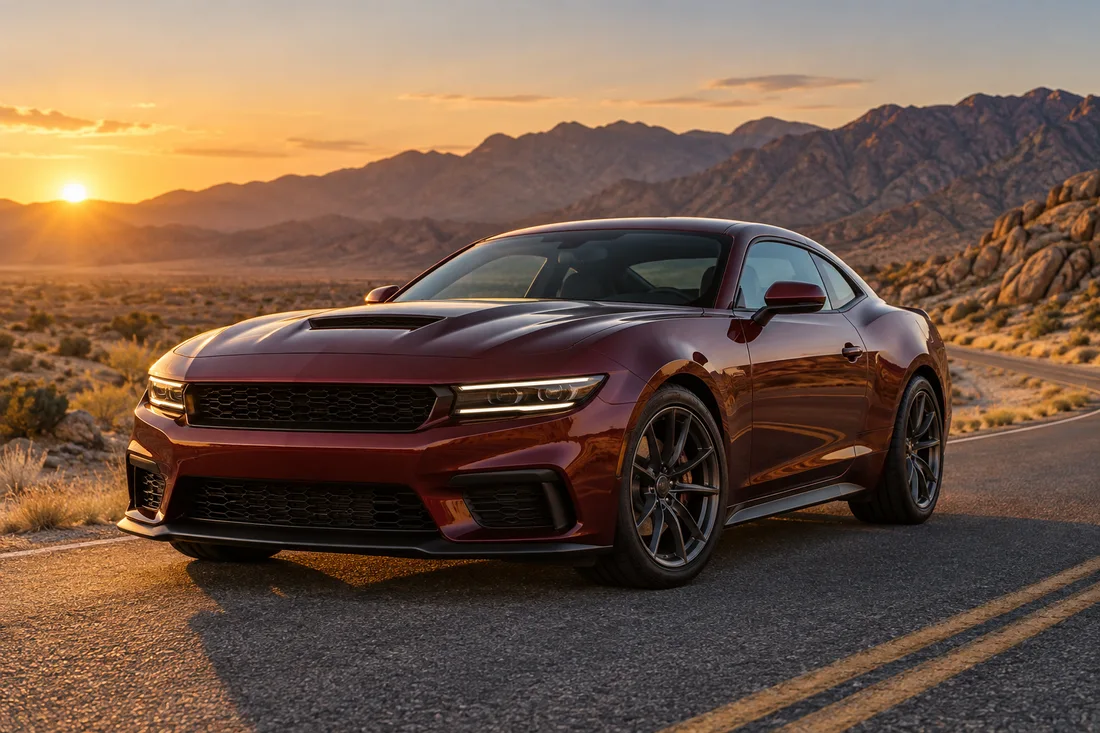 Coupé americano en una carretera de montaña, imagen de inspiración